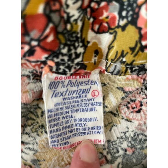 Vintage Floral DOUBLE KNIT 70s Blouse button Front SZ Large - Picture 4 of 8